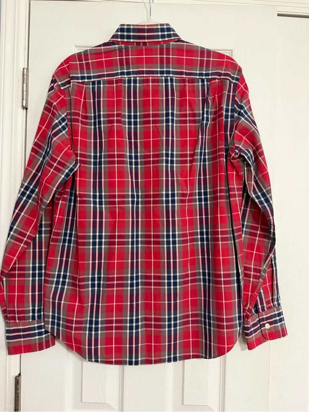 J crew button down washed Tartan red blue plaid 100% cotton size medium